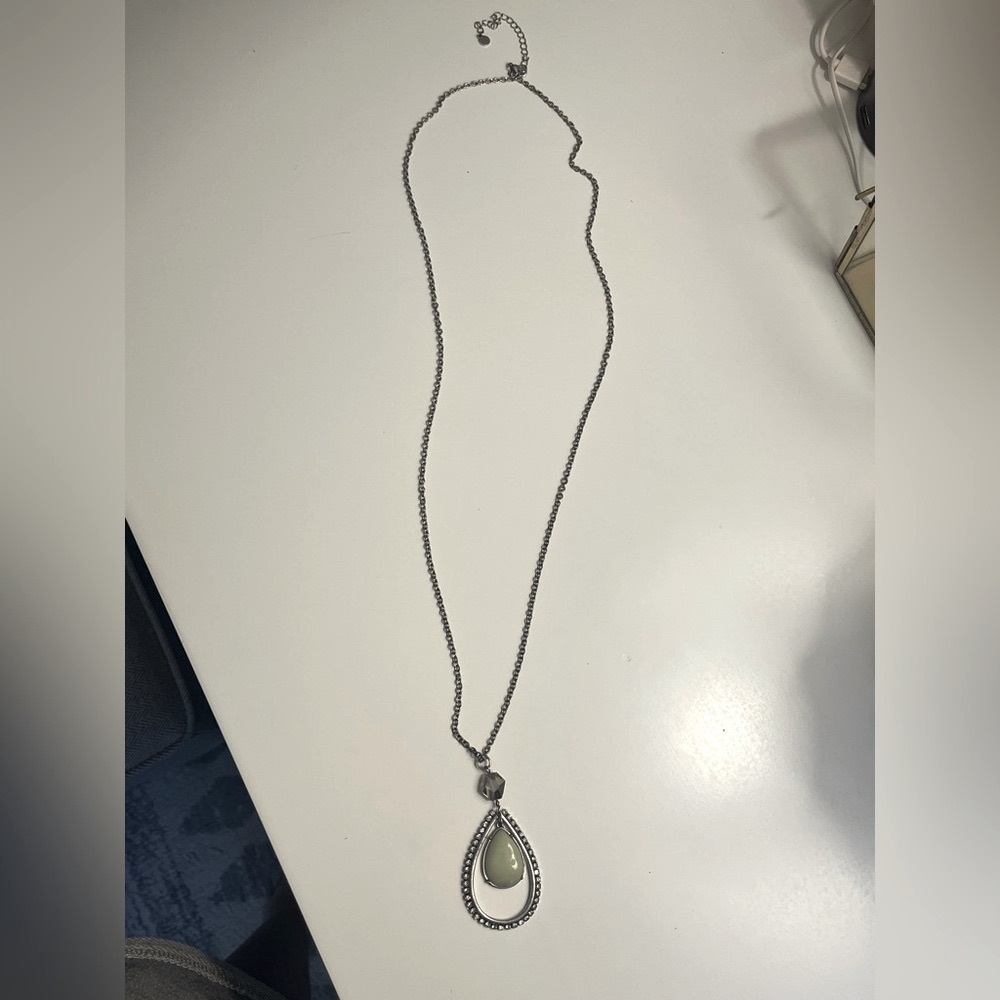 Long Silver Teardrop Necklace